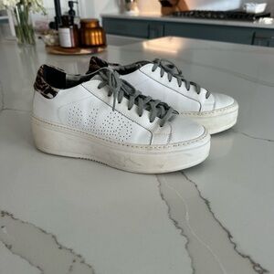 Women’s P448 - White Platform Sneakers with Leopard Accent